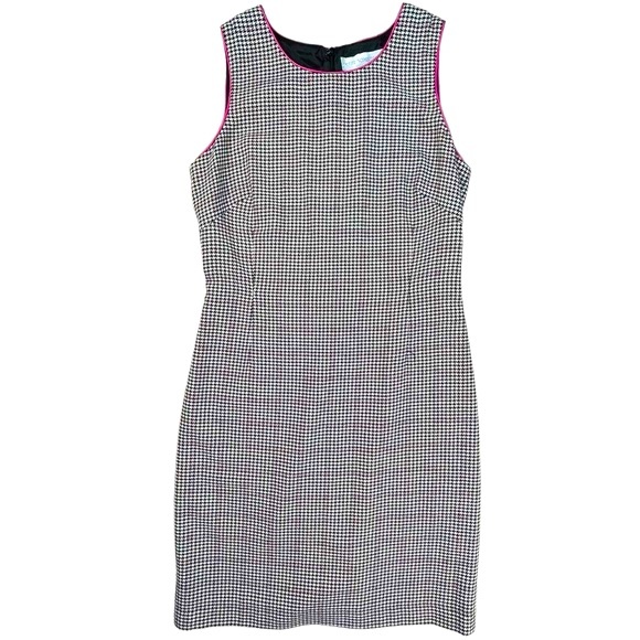 Petite Sophisticate size 2 black white pink houndstooth sleeveless mini dress - Picture 1 of 16